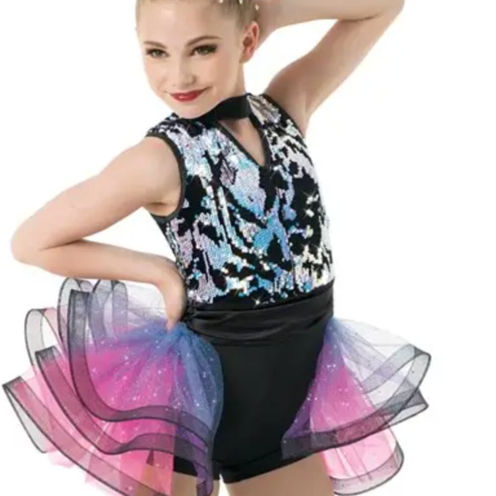 Weissman Black Pink Purple sequin Biketard Skirt
